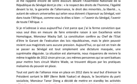 Lettre Ouverte Au President De La Republique Du Senegal