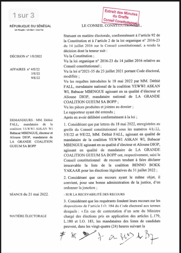 La Jurisprudence Du Conseil Constitutionnel Qui Annule L’invalidation De La Liste De Yaw