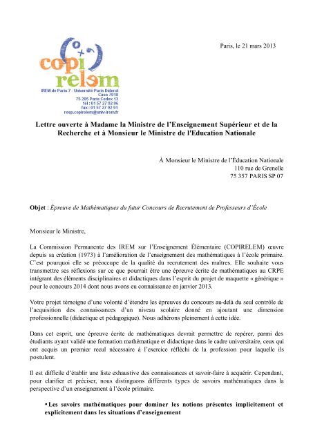 Lettre Ouverte A Monsieur Le Ministre De L’education Nationale